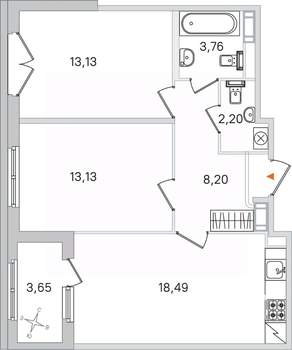2-к квартира, вторичка, 59м2, 2/4 этаж