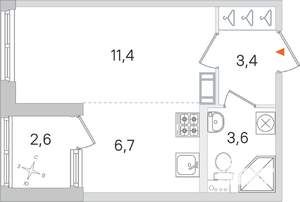 Студия квартира, строящийся дом, 25м2, 2/4 этаж