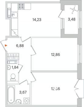 2-к квартира, вторичка, 52м2, 2/4 этаж