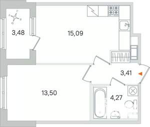 1-к квартира, строящийся дом, 36м2, 3/4 этаж