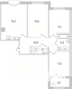 3-к квартира, строящийся дом, 74м2, 4/4 этаж