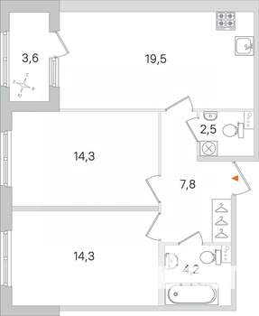 2-к квартира, строящийся дом, 63м2, 1/4 этаж