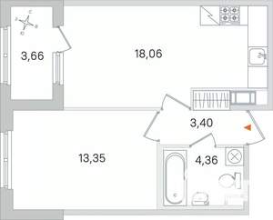 1-к квартира, вторичка, 41м2, 3/4 этаж