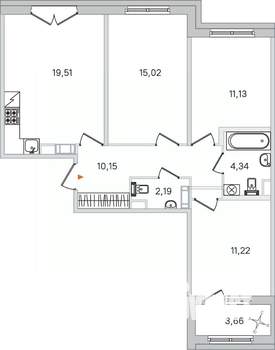 3-к квартира, вторичка, 74м2, 4/4 этаж