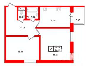 2-к квартира, вторичка, 63м2, 5/5 этаж