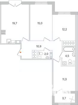 3-к квартира, строящийся дом, 76м2, 3/4 этаж