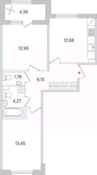 2-к квартира, строящийся дом, 54м2, 2/4 этаж