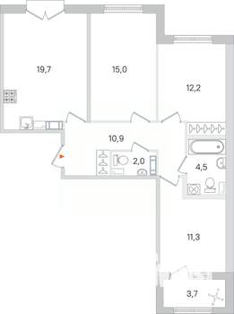 3-к квартира, вторичка, 77м2, 3/4 этаж