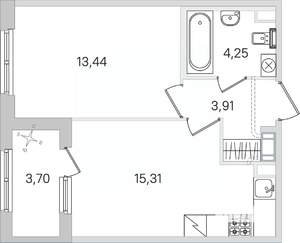 1-к квартира, строящийся дом, 39м2, 4/4 этаж