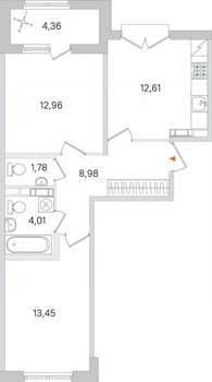 2-к квартира, строящийся дом, 54м2, 3/4 этаж