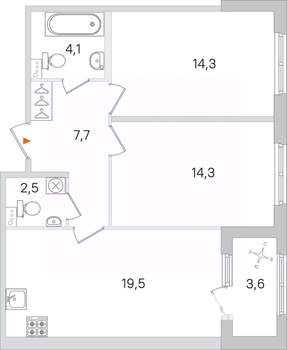 2-к квартира, строящийся дом, 62м2, 1/4 этаж