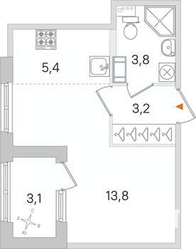 Студия квартира, вторичка, 28м2, 3/4 этаж