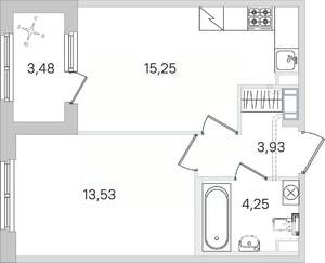 1-к квартира, строящийся дом, 39м2, 3/4 этаж