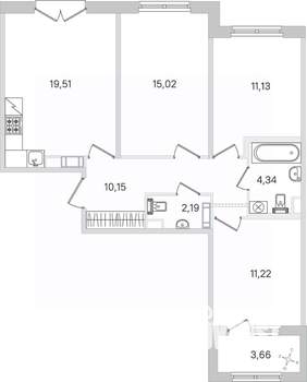 3-к квартира, строящийся дом, 75м2, 4/4 этаж