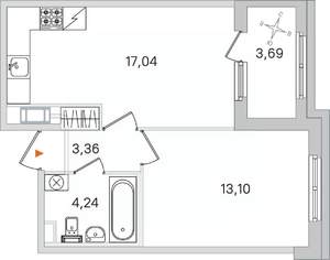 1-к квартира, вторичка, 38м2, 4/4 этаж