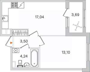 1-к квартира, вторичка, 38м2, 1/4 этаж
