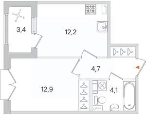 1-к квартира, строящийся дом, 34м2, 2/4 этаж