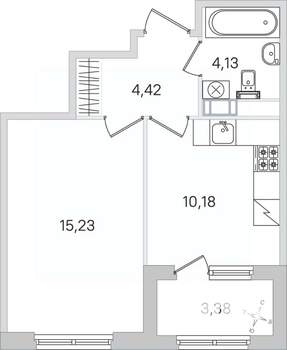 1-к квартира, строящийся дом, 36м2, 4/4 этаж