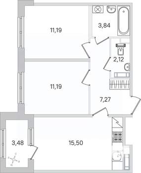 2-к квартира, строящийся дом, 53м2, 4/4 этаж