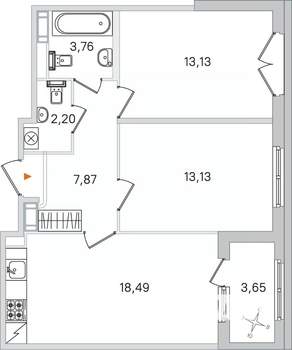 2-к квартира, вторичка, 59м2, 2/4 этаж