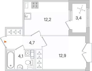 1-к квартира, вторичка, 36м2, 4/4 этаж