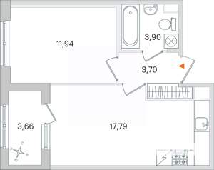 1-к квартира, вторичка, 39м2, 2/4 этаж