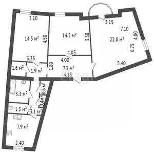 3-к квартира, вторичка, 80м2, 3/3 этаж