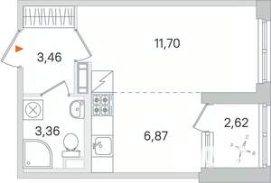 Студия квартира, строящийся дом, 25м2, 4/4 этаж