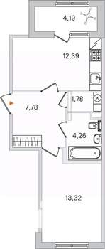 1-к квартира, вторичка, 40м2, 1/4 этаж