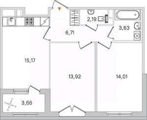 2-к квартира, вторичка, 56м2, 2/4 этаж