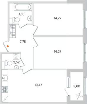 2-к квартира, вторичка, 64м2, 1/4 этаж