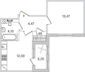 1-к квартира, вторичка, 36м2, 1/4 этаж