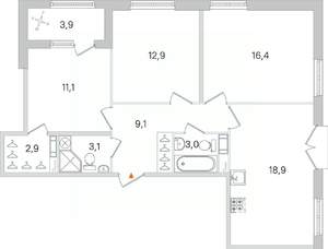 3-к квартира, строящийся дом, 77м2, 3/4 этаж