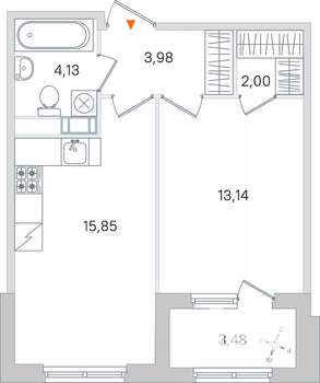 1-к квартира, вторичка, 41м2, 3/4 этаж