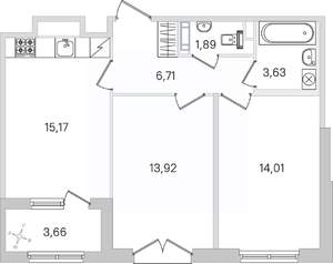 2-к квартира, строящийся дом, 57м2, 3/4 этаж