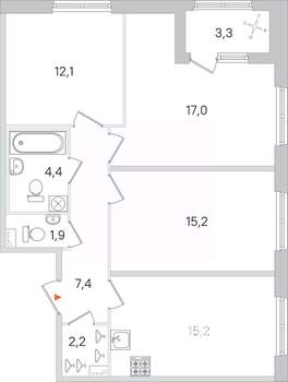 3-к квартира, строящийся дом, 75м2, 1/4 этаж