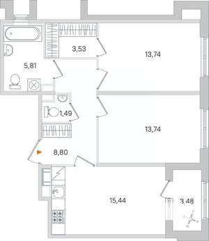 2-к квартира, вторичка, 64м2, 1/4 этаж