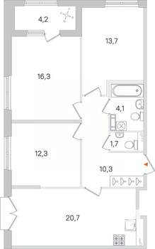 3-к квартира, строящийся дом, 79м2, 2/4 этаж