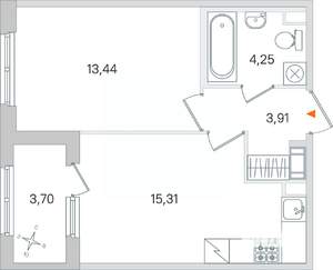 1-к квартира, вторичка, 39м2, 2/4 этаж