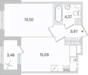 1-к квартира, строящийся дом, 37м2, 1/4 этаж