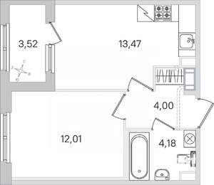 1-к квартира, строящийся дом, 35м2, 4/4 этаж