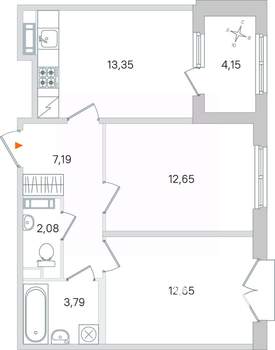 2-к квартира, вторичка, 54м2, 3/4 этаж