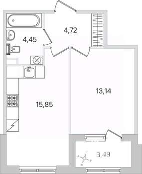 1-к квартира, вторичка, 40м2, 1/4 этаж