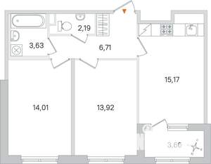 2-к квартира, вторичка, 57м2, 2/4 этаж