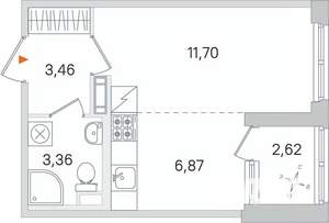 Студия квартира, строящийся дом, 25м2, 3/4 этаж