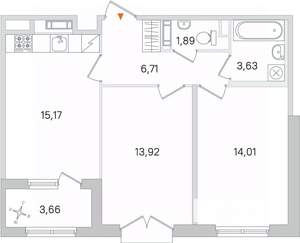 2-к квартира, вторичка, 57м2, 3/4 этаж