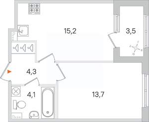 1-к квартира, строящийся дом, 37м2, 2/4 этаж