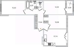 3-к квартира, вторичка, 79м2, 4/4 этаж