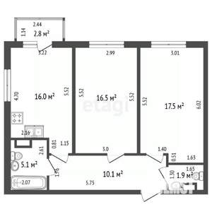 2-к квартира, вторичка, 68м2, 4/5 этаж