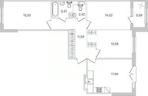 3-к квартира, строящийся дом, 81м2, 2/4 этаж
